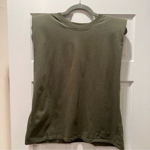 Zara sleeveless tank with padded shoulders, green, like new